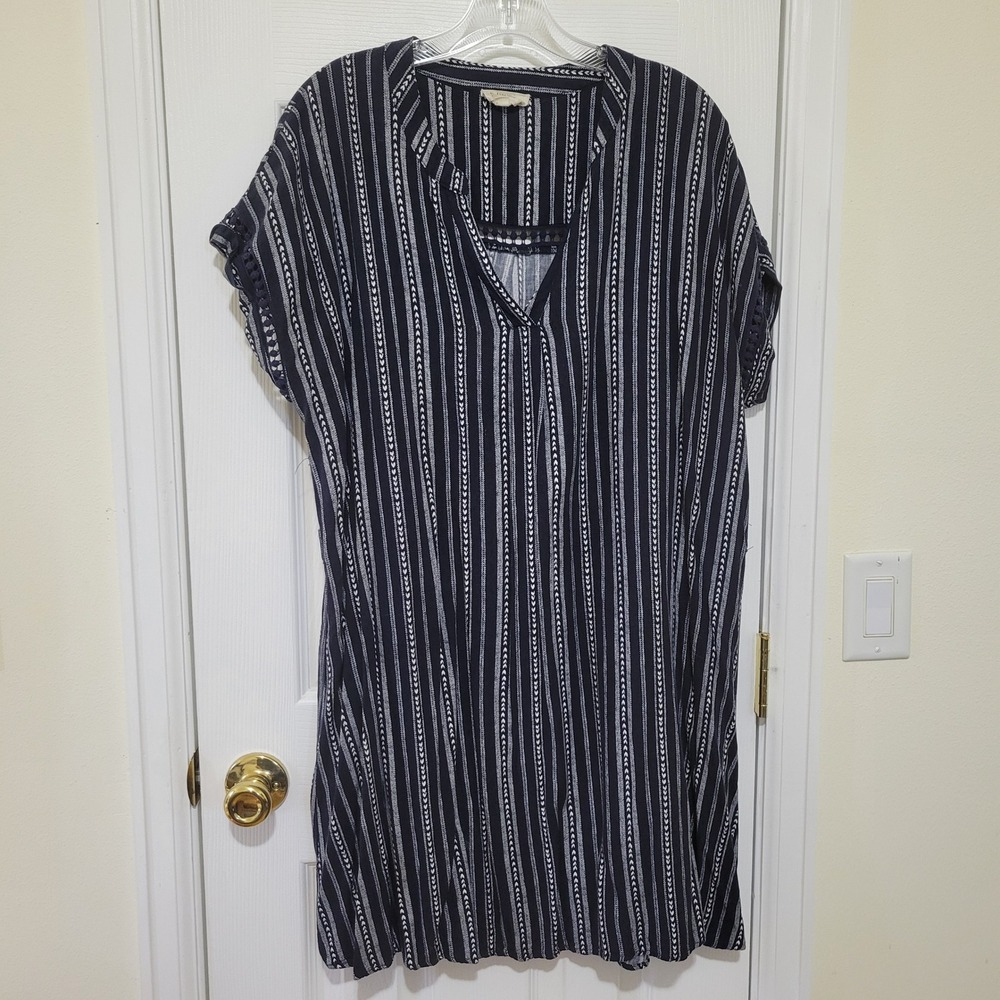 Perch by Blu Pepper Navy Blue Striped Crochet Trim Shift Dress 3X Boho